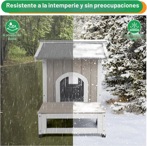 Vista 7 de PetsCosset Casa para Gatos de Exterior con Forro Aislante para Invierno, Refugio Aislado para Gatos Ferales Resistente a la Intemperie