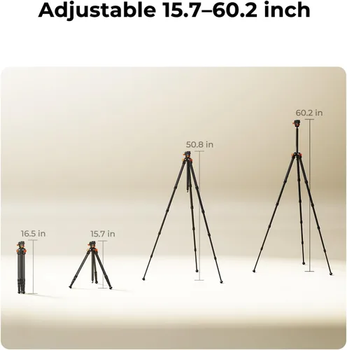 Vista 6 de K&F CONCEPT Trípode de viaje de fibra de carbono de 60" para cámara