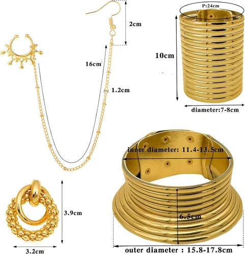 Vista 2 de RDKOEAKEL 7 PCS African National Vintage Gold Flamboyant Jewelry Set Egypt Choker Bracelet African Nose Rings Hoop Chain Earrings for women