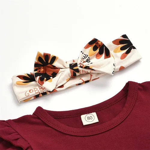 Vista 2 de TBUIALL Conjunto de ropa de Halloween para niña pequeña, Acción de Gracias, para niños y niñas, manga larga con volantes, color liso