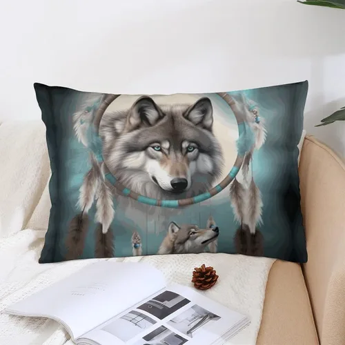 Vista 5 de Wolf Dream Catcher - Juego de 1 funda de almohada rectangular decorativa de 12 x 20 pulgadas, fundas de cojín oblongas para decoración al aire libre
