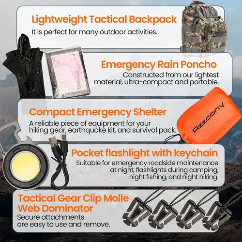 Vista 7 de Emergency Survival Kit with First Aid Gears and Supplies - EDC Go Bugout Bag - Get Home Backpack for Camping Outdoor - Tactical Military Molle Pouch