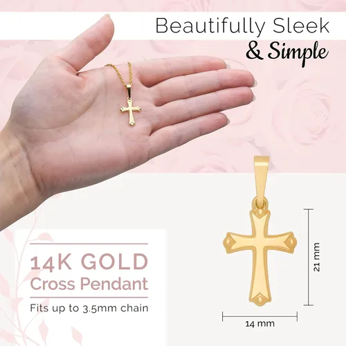 Vista 4 de MAZZERI Colgante de cruz de oro de 14 quilates, dijes religiosos de oro hipoalergénico para hombres y mujeres, hecho a mano en los Estados Unidos