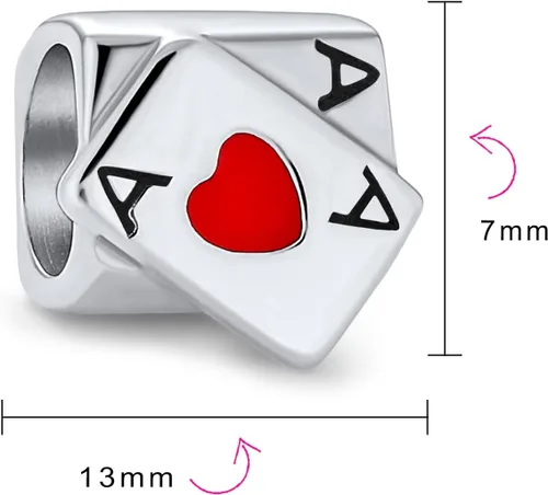 Vista 3 de Viaje Vacaciones Buena Suerte Casino Ace Of Hearts Poker Player Turismo Las Vegas Lucky Cards Slot Machine Cuelgue Charm Bead .925 Plata Esterlina
