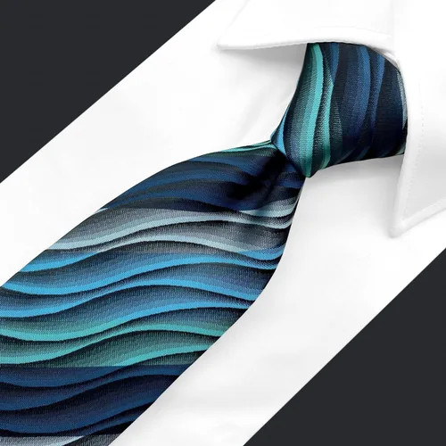 Vista 3 de S&W SHLAX&WING Corbatas para hombre con patrón geométrico ondulado verde azul para trajes