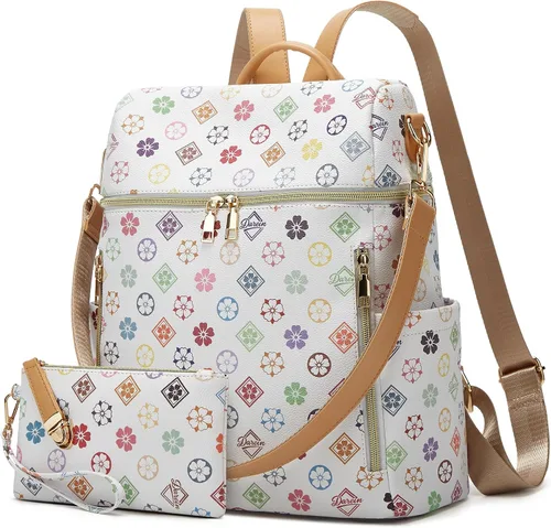 Vista 17 de Makes - Bolso tipo mochila para mujer, de piel sintética, bolso de viaje con diseño convertible a cartera, 12 pulg., Mochilas de viaje
