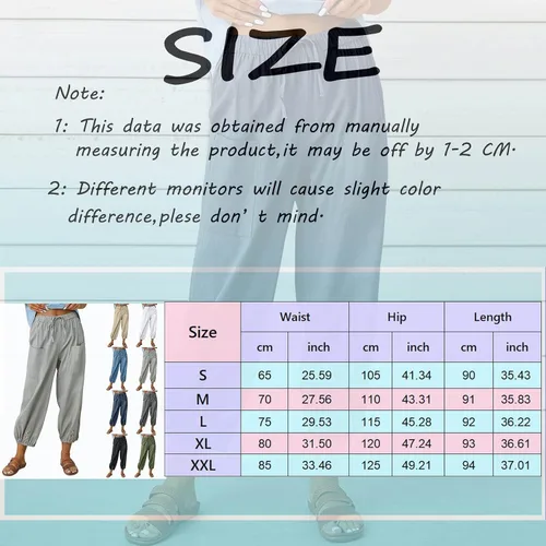 Vista 6 de DUOWEI Pantalones casuales relajados para mujer, pantalones capri de cintura alta con cordón y bolsillos, pantalones cortos de pierna ancha