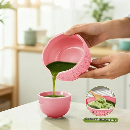 Vista 4 de Juego de batidor de matcha, kit de 7 piezas de fabricación de matcha con cuenco matcha, batidor y soporte de matcha, cuchara de bambú, soporte