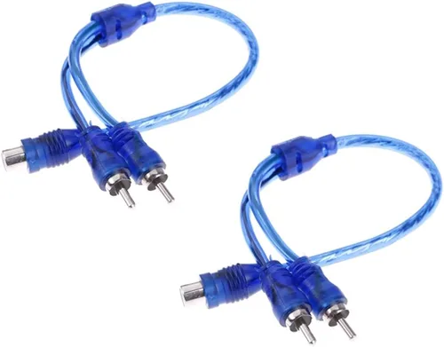 Vista 3 de Conector adaptador RCA Y 1 hembra a 2 machos, cable adaptador divisor RCA de audio para automóvil, azul (paquete de 2)