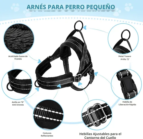 Vista 7 de SlowTon - Juego de arnés y correa para perros pequeños sin tirones, chaleco suave ajustable para cachorros para el cuello y el pecho, arnés