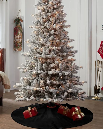 Vista 4 de Falda de árbol de Navidad de 48 pulgadas, falda de árbol negro de color sólido para Navidad, decoraciones de fiesta de Feliz Navidad, arte