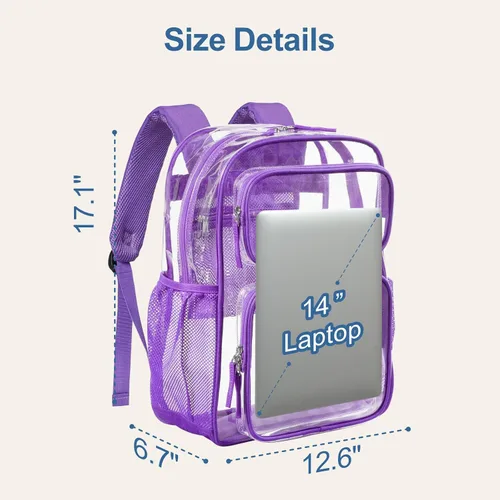 Vista 7 de F-color - Mochila transparente grande, bolsa transparente de PVC resistente para estadio y escuela