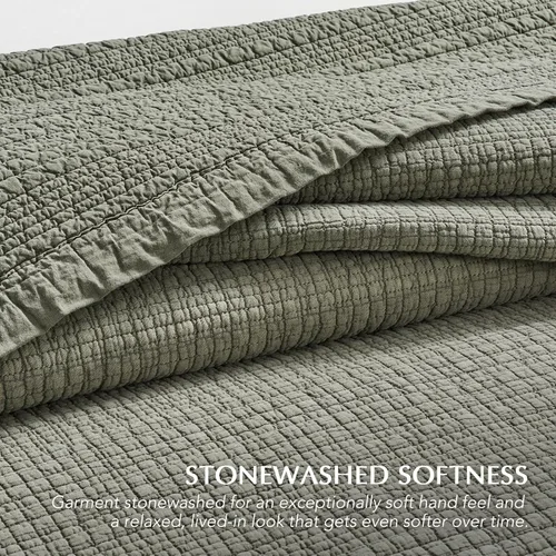 Vista 4 de EverGrace Stonewashed Textured Cotton Quilt Set, Queen Size, Basil Green