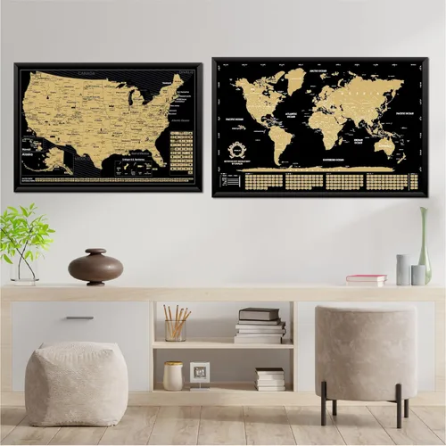 Vista 5 de Juego de regalo 2 en 1, mapa del mundo para raspar y mapa para raspar de EE. UU., carteles fáciles de enmarcar del mundo y Estados Unidos