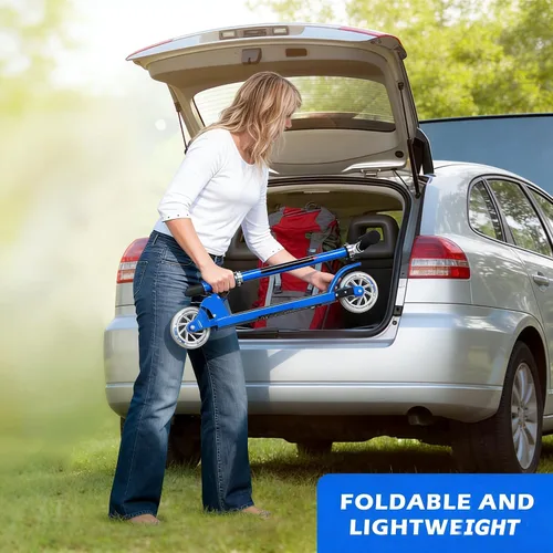 Vista 7 de Goplus Patinete plegable para niños, scooter de 2 ruedas con aluminio de lujo, freno de guardabarros trasero, altura ajustable, scooter deportivo