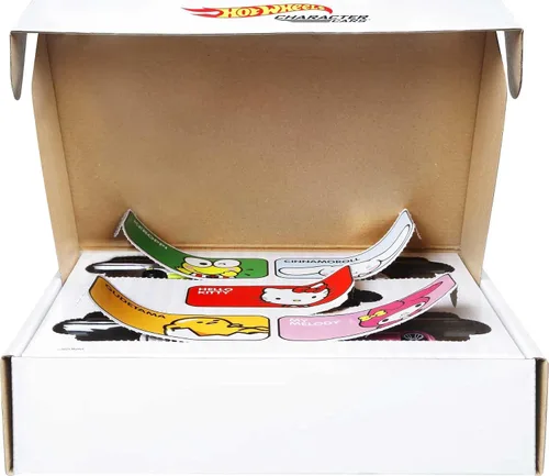 Vista 3 de Hot Wheels Sanrio - Coche de personajes de juguete, paquete de 5 unidades en escala 1:64: Hello Kitty, Keroppi, Gudetama, Cinnamaroll & My Melody