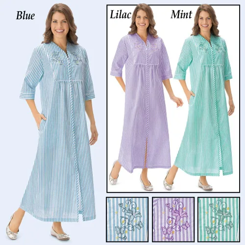 Vista 4 de Camisón de mil rayas, bordado, diseño floral, XL