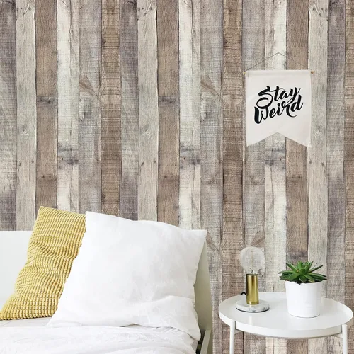 Vista 18 de Yun-aeon Papel de Contacto de Madera Natural Gris Madera Papel Tapiz Despegar y Pegar 17.3" x 80" Autoadhesivo Removible Vintage Imitación Madera