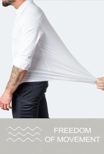 Vista 2 de Camisas de vestir para hombre, atléticas, ajustadas, de manga larga, elásticas, casuales, con botones