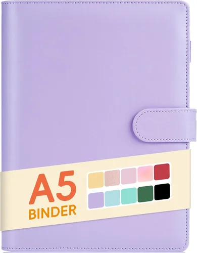 Vista 18 de Sooez Carpeta A5 con 6 anillas, cubierta recargable para cuaderno, organizador pequeño de cuero, carpeta vacía para presupuesto, diario, soporte