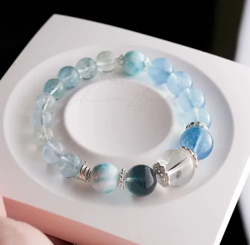 Vista 23 de Precious Gemstone Natural Crystal Healing Bracelet, Rutilated Quartz, Moonstone, Quartz Handmade Original Design Bracelet