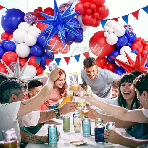 Vista 4 de Kit de arco de globos rojos, blancos y azules, guirnalda de globos del 4 de julio con globos de estrella azul, globos de fiesta reutilizables