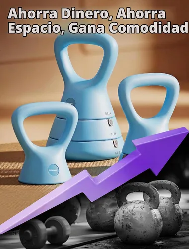 Vista 7 de EAST MOUNT Juego de pesas rusas ajustables de 15 libras, juego de pesas 3 en 1 (5/9/15 libras), mango triangular más ancho, diseño apto para Azul