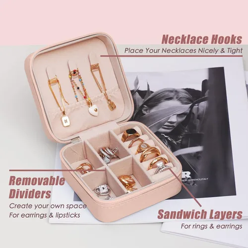 Vista 3 de BeBeGee Joyero de viaje, mini organizador de viaje portátil, pequeñas cajas de joyería para mujeres, regalos de dama de honor y artículos esenciales
