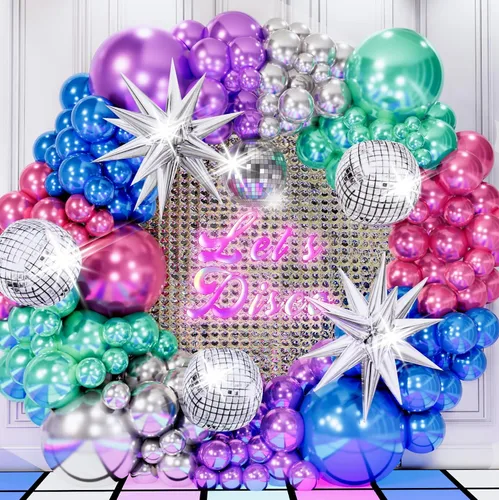 Vista 9 de Kit de Arco de Globos de Discoteca TODO EN 1 con Bolas de Discoteca y Destellos Estelares ADICIONALES para Decoraciones de Fiesta de Discoteca - Kit