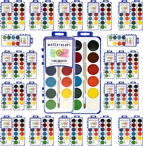 Vista 10 de Color Swell - Acuarelas a granel de 12 colores con pinceles de madera, paquete de 18