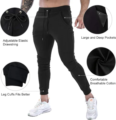 Vista 5 de Wangdo Pantalones deportivos ajustados para hombre, pantalones de entrenamiento para gimnasio, pantalones deportivos cónicos, pantalones deportivos