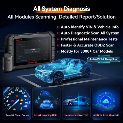 Vista 5 de iCarsoft CR Max BT - Escáner OBD2 inalámbrico, herramienta de diagnóstico de coche para todo el sistema, 50 restablecimiento+servicio adicional 46