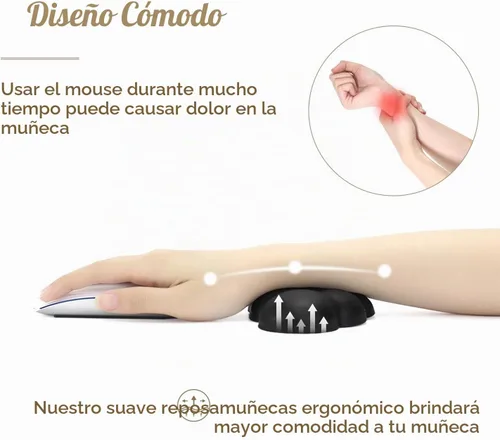 Vista 3 de Cloud - Cojín ergonómico para reposamuñecas de piel sintética suave con espuma viscoelástica para aliviar el dolor de muñeca, almohadilla con base