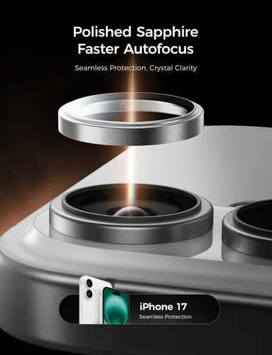 Vista 5 de MAGIC JOHN Protector de lente de cámara para iPhone 17 [kit de alineación y ajuste invisible 1:1] Vidrio templado aeroespacial 9H, Ultra HD, anillo