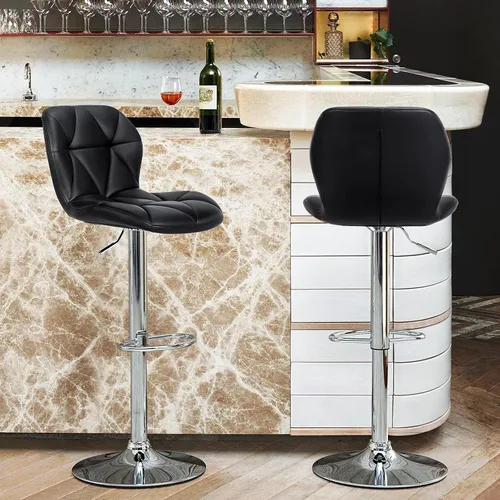 Vista 2 de Topeakmart 2 taburetes de bar de cuero PU 360° giratorio bar mostrador silla con respaldo Home Kitchen Bar Taburetes Negro