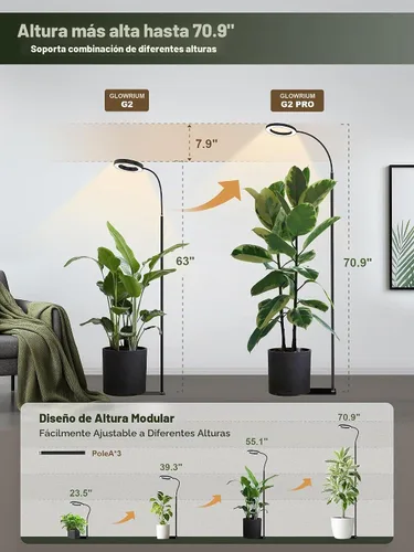 Vista 2 de GLOWRIUM Luz de cultivo de plantas altas para plantas de interior Negro