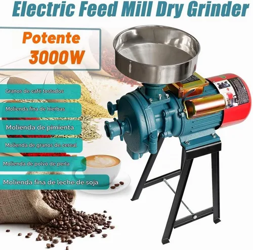 Vista 2 de NAIZEA Molino de grano eléctrico 3000W - Molinillo de cereales secos húmedos, molino de maíz, máquina de molino de grano comercial resistente