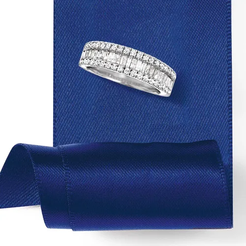 Vista 4 de Ross-Simons 1.00 ct. t.w. Baguette and Round Diamond Ring in Sterling Silver