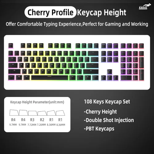 Vista 6 de Teclas de pudín PBT de doble disparo de 108 teclas con extractor de teclas de capa translúcida para llave estándar completo de 104 teclas compactas