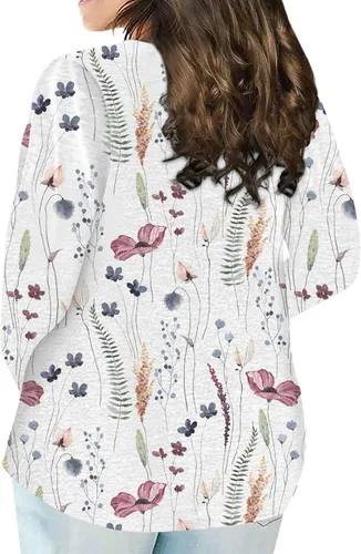 Vista 5 de Nadition Oversized Sweatshirt for Women Long Sleeve Shirts for Women Button Round Neck Pullover Womens Tops Dressy Casual