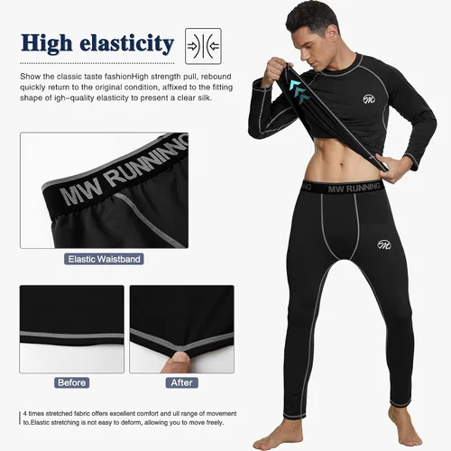 Vista 4 de Capa base de compresión para hombre, equipo de invierno con forro polar para esquiar