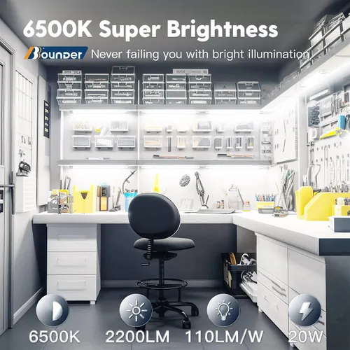 Vista 2 de BBOUNDER Lámpara LED de 2 pies para tienda, súper brillante, 2200 lúmenes, luz blanca fría de 6500 K, montaje en techo o colgante, iluminación Blanco