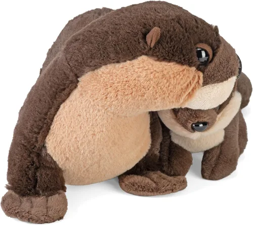 Vista 2 de Wild Republic Mom and Baby River Nutria, animal de peluche, 12 pulgadas, regalo para niños, juguete de peluche, botellas de agua recicladas