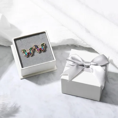 Vista 6 de Busycon - Aretes de mariposa para mujer, aguja plateada 925, cristales brillantes y piedras preciosas de mariposa, aniversario, cumpleaños, joyería