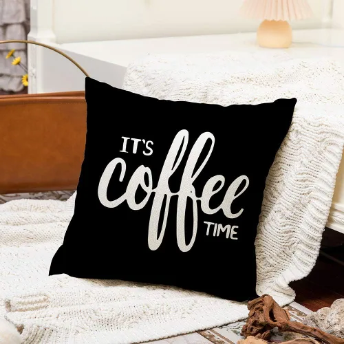 Vista 4 de Ogiselestyle It's Coffee Time - Funda de cojín decorativa de algodón y lino para el hogar, 18 x 18 pulgadas