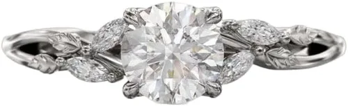 Vista 4 de Ssjewel Nature Inspire - Anillo solitario de hoja de circonita cúbica para mujer, chapado en oro de 14 quilates, plata de ley 925, hecho a mano