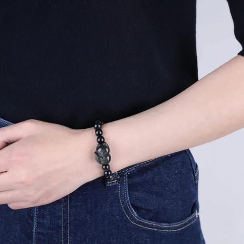 Vista 2 de COAI Pulsera de zorro de piedra de obsidiana dorada para hombre y mujer