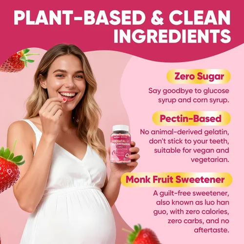 Vista 6 de Vitaminas Prenatales para Mujeres en Gomitas, Metilfolato 1mg, Omega 3 DHA Vegano 800mg, Hierro, Colina, Yodo, Vitamina D3 B6 B12 - Multivitamínico