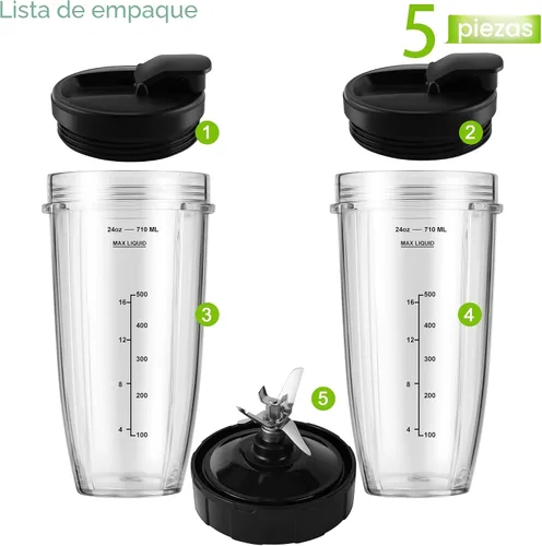 Vista 5 de Piezas de repuesto para licuadora Ninja, vasos de licuadora Ninja de 24 onzas con tapas para llevar, hoja extractora de 7 aletas, compatible