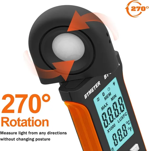 Vista 3 de BTMETER Light Lux Meter Logger BT-5000A, probador digital de lúmenes de medición de nivel de iluminación Intensidad 0.1 ~ 400.000 Lux(0.1 ~ 40.000